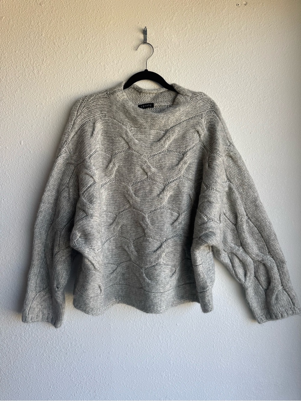 1. State Light Gray Cable Knit Crewneck Sweater